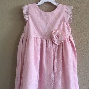 Girls soft pink lace dress.
